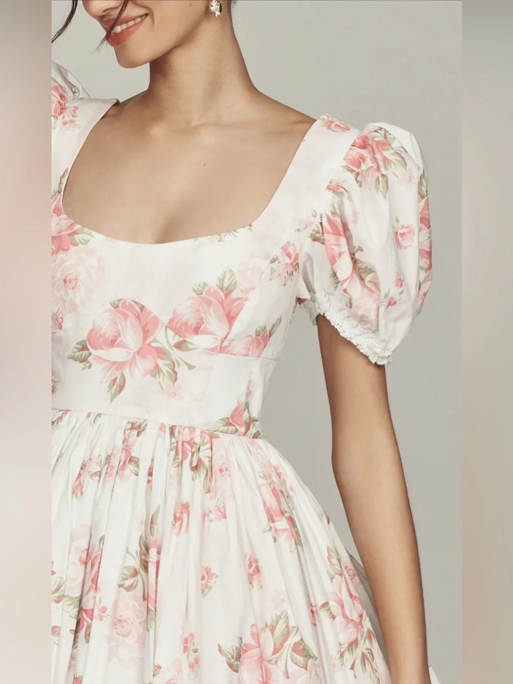 Selkie White Mini Dress with Pink Floral Print - Picture 5 of 10
